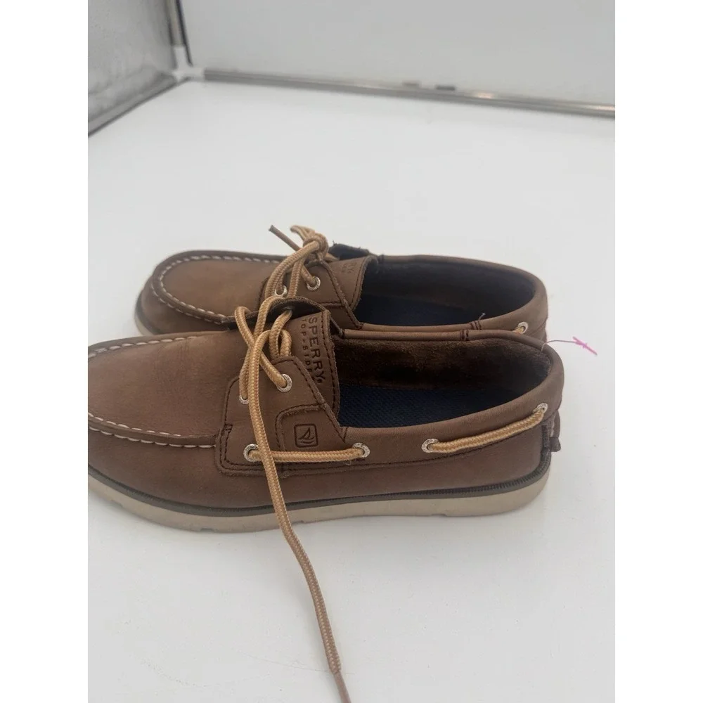 Sperry LANYARD BOYS Kids Leather Classic Boat Shoes Brown Sz 4M EUC Dress Shoes